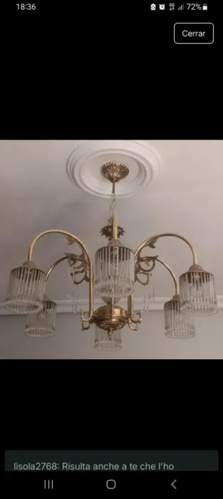 Lámpara de techo vintage dorada y cristal