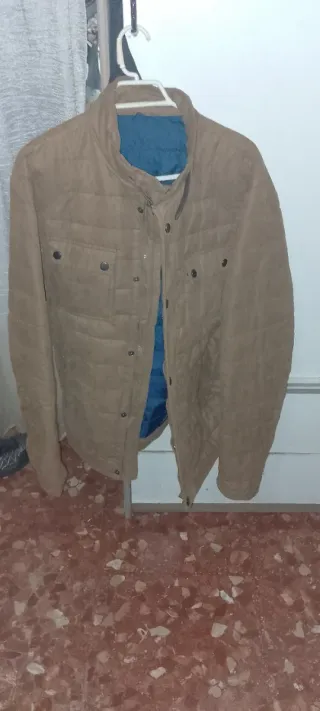 Cazadora Chaquetón Dos Cuartos Beige/Azul