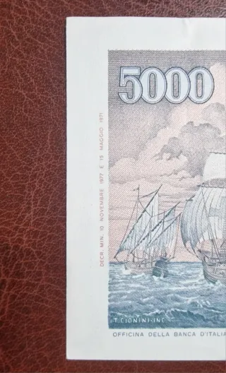 Banconota 5.000 Lire Colombo secondo tipo.