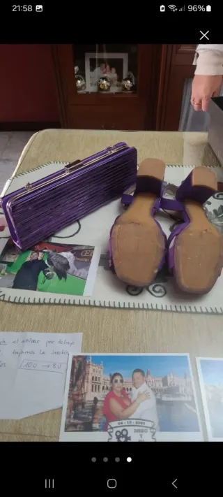 Sandalias moradas Marypaz T.38 y cartera
