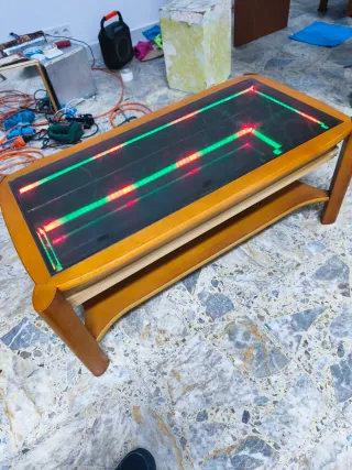 Mesa cristal espejo madera noble cerezo