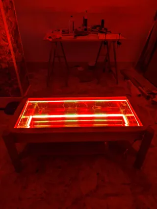 Mesa cristal espejo madera noble cerezo