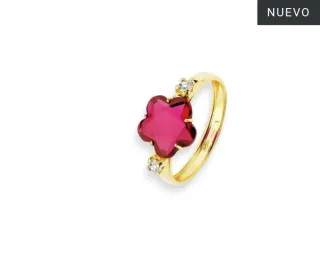 Anillo Flor en Oro 18K con Circonita Roja