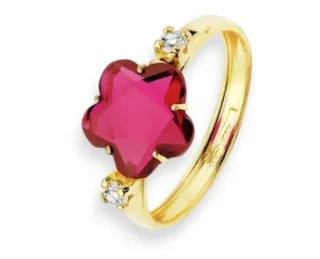 Anillo Flor en Oro 18K con Circonita Roja