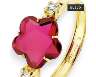 Anillo Flor en Oro 18K con Circonita Roja