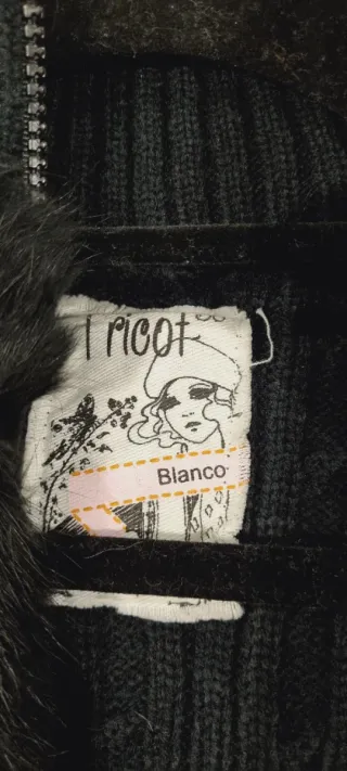 Chaqueta Blanco pelo y punto color negro Blanco.