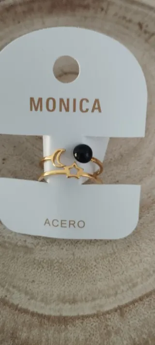 Anillo MONICA Luna y Estrella Negro Dorado