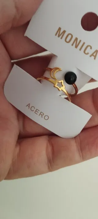 Anillo MONICA Luna y Estrella Negro Dorado