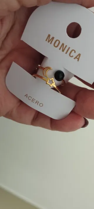 Anillo MONICA Luna y Estrella Negro Dorado