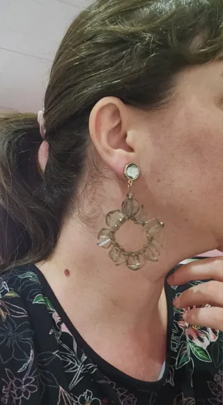 Pendientes Aro Cristal Gris Dorado