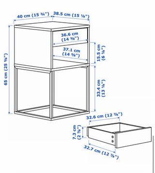 Mesita de noche negra madera y metal
