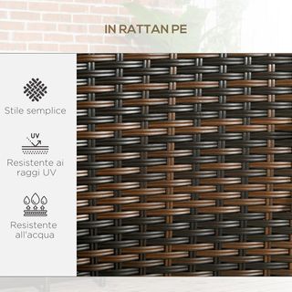 Banco de Jardín de 2 Plazas en Ratán y Acero, Banco de Exterior con Cojines Extraíbles y Mesa con Tablero de Vidrio Templado, Sofá de Exterior, 138X60X87 Cm, Marrón