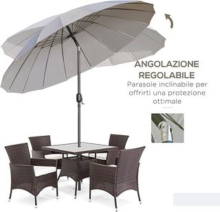 Outsunny Sombrilla De Jardín 2.5X2.5 M Inclinable Con Manivela, Sombrilla De Exterior Con 18 Varillas De Metal Y Poliéster 160G/㎡, para Patio, Terraza Y Balcón, UV30+