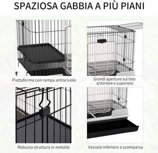 Jaula para Conejos y Cobayas de Metal Negro con 2 Puertas y Bandeja Extraíble 81.2X52.7X70Cm