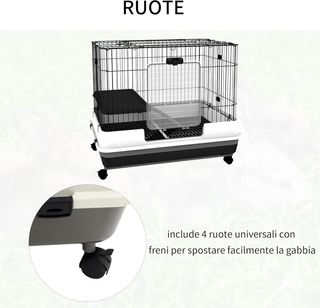 Jaula para Conejos y Cobayas de Metal Negro con 2 Puertas y Bandeja Extraíble 81.2X52.7X70Cm