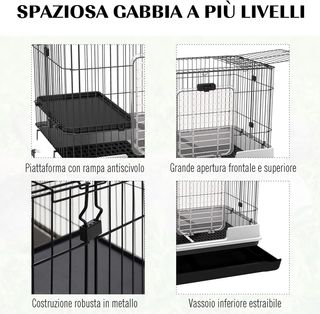 Jaula para Conejos y Cobayas de Metal Negro con 2 Puertas y Bandeja Extraíble 81.2X52.7X70Cm