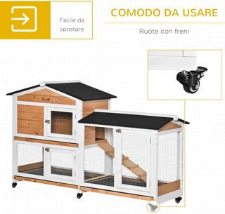 Jaula para Conejos de Exterior con 6 Ruedas, Puertas Múltiples, Conejera de Madera de Abeto con Rampa, Casita para Conejos y Espacio Abierto Cercado, Amarillo y Negro