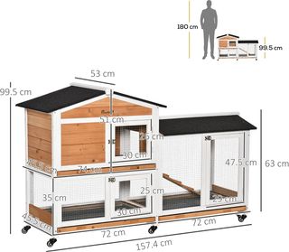 Jaula para Conejos de Exterior con 6 Ruedas, Puertas Múltiples, Conejera de Madera de Abeto con Rampa, Casita para Conejos y Espacio Abierto Cercado, Amarillo y Negro
