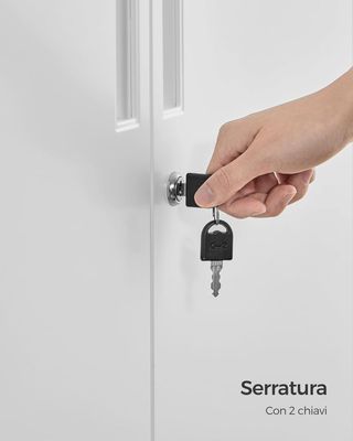 Armario de Garaje con 5 Estantes y 2 Puertas, Armario de Oficina, 40 X 80 X 180 Cm, 1 Cerradura, Estantes Regulables, Armario de Metal, Blanco Mate OMC015W01