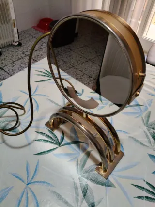 Specchio da Tavolo Vintage Ottone con Luce