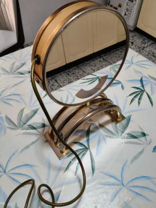 Specchio da Tavolo Vintage Ottone con Luce