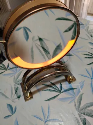 Specchio da Tavolo Vintage Ottone con Luce