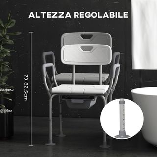 Silla De Ducha 3 en 1 Con Respaldo Y Apoyabrazos, Silla Cómoda Y Silla WC Con Altura Regulable Y Patas Antideslizantes, Blanco