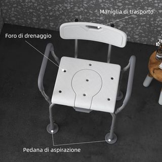 Silla De Ducha 3 en 1 Con Respaldo Y Apoyabrazos, Silla Cómoda Y Silla WC Con Altura Regulable Y Patas Antideslizantes, Blanco