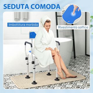 Silla de Ducha Con Respaldo, Apoyabrazos, Asiento Estriado Y Barras De Refuerzo, Taburete De Ducha Con Altura Ajustable, Orificios Para Agua Y Patas Antideslizantes Para Ancianos Y Discapacitados,...