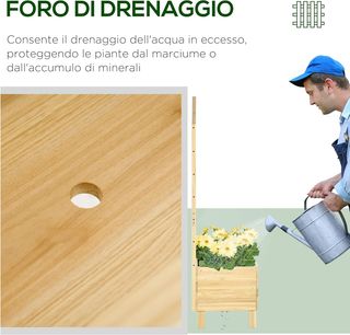 Jardinera De Exterior De Madera De Abeto Con Enrejado, Orificios De Drenaje Y Tela No Tejida En La Parte Inferior, 90X43X150 Cm