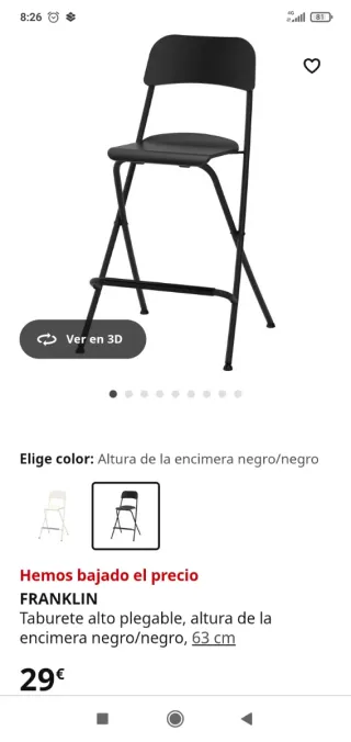 Pack de dos 2 Taburete Alto Plegable Ikea Negro,
