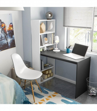 Escritorio Estantería. Blanco-Gris Antracita