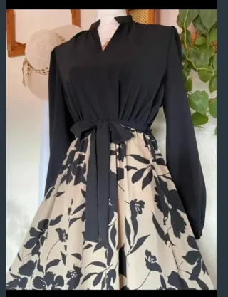 Vestido de fiesta beige y negro