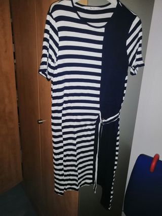 Vestito in viscosa a righe blu e bianche