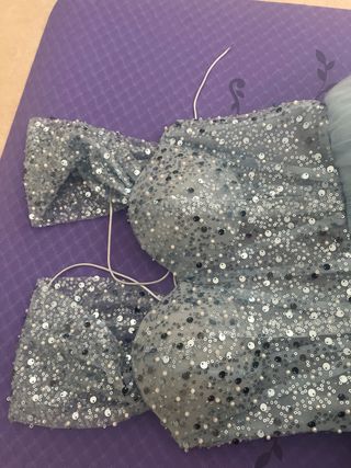 Abito da sera donna blu e argento Indossato