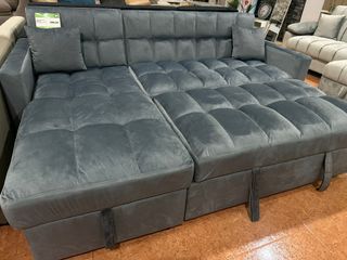 Sofá cama gris 210cm + cojines