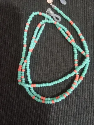 Catenina per occhiali perle rosa e turchesi