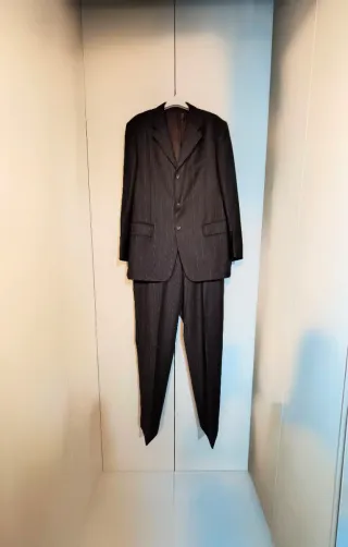 Abito Uomo Marrone Righe Lana Taglia 54