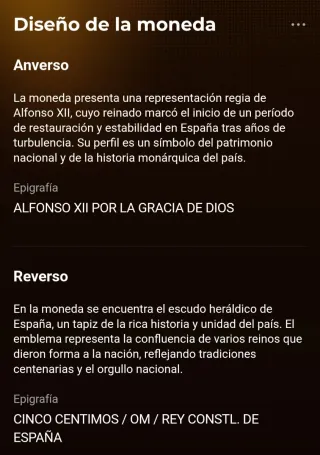 Moneda España 5 céntimos 1879