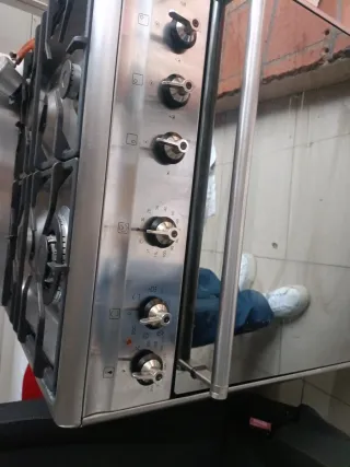 Cocina de gas butano plateada,el horno es eléctric