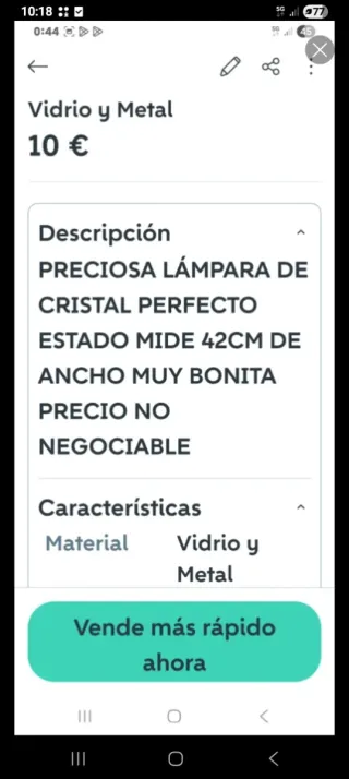 Lámpara Vintage Cristal y Metal