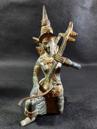 Pareja Figuras Bronce Tailandia Músicos