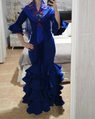 Traje Flamenca/gitana Azul Eléctrico talla 36