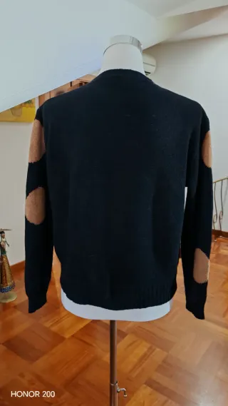 Maglione donna nero con pois marroni