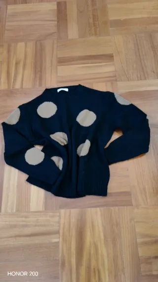 Maglione donna nero con pois marroni