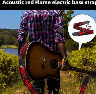 Correa de guitarra con llamas rojas