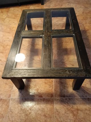 Mesa de centro rústica madera y cristal