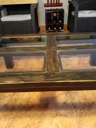 Mesa de centro rústica madera y cristal