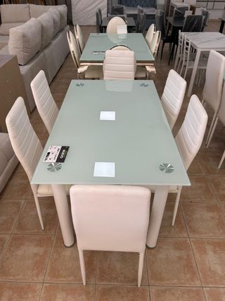 ¡NUEVA! Mesa de comedor de cristal con 6 sillas