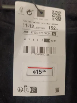 Bermuda Zara Negra Talla 11-12